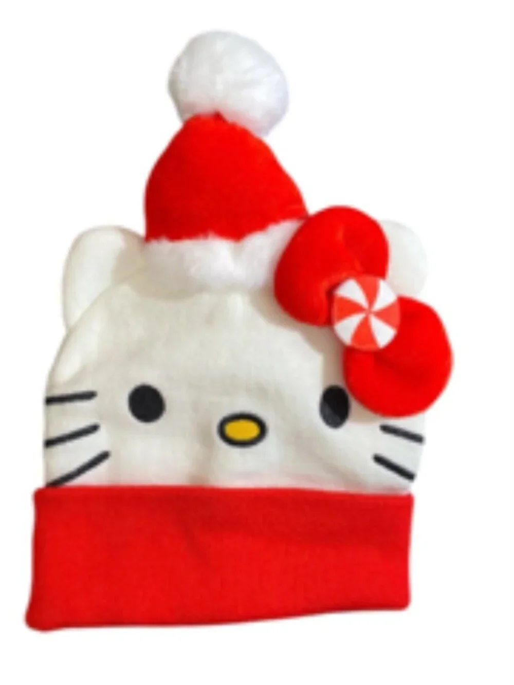 Sanrio Hello Kitty Beanie Knit Hat Cap Christmas Girls One Size/Hair Clip Bow